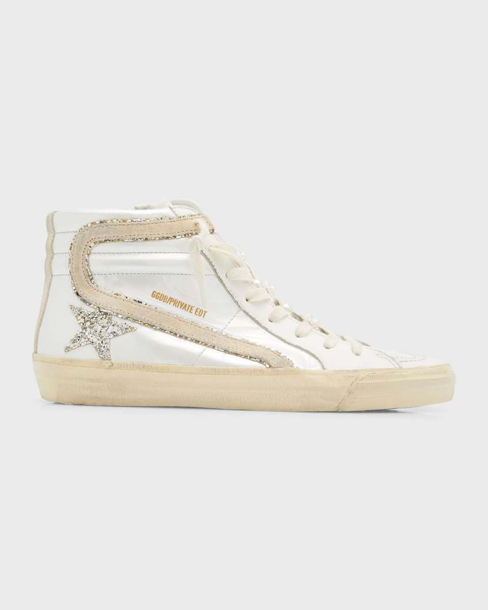 Slide Leather Pearly Mid-Top Sneakers